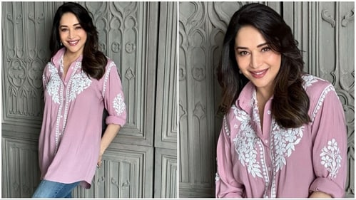 Madhuri Dixit nails the casual look to perfection with a pink kurti and ripped jeans (Instagram/@madhuridixitnene) Madhuri Dixit nails the casual look to perfection with a pink kurti and ripped jeans (Instagram/@madhuridixitnene)