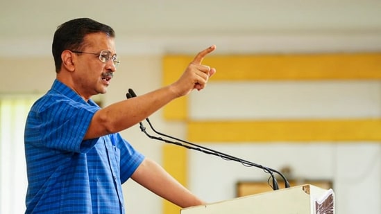 Delhi Chief Minister and AAP convenor Arvind Kejriwal during an interaction with traders. (PTI)