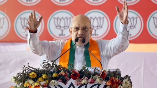 Union home minister Amit Shah in Ludhiana on Sunday. (Gurpreet Singh/HT) (HT_PRINT)