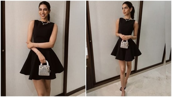 Khushi took to Instagram to share pictures of her chic look for the event. "Ready for Mr. And Mrs. Mahi [white heart emojis] @janhvikapoor," she wrote in the caption of her post. The actor chose a little black dress [LBD] for the occasion that showed off her multiple arm tattoos.&nbsp;(Instagram)