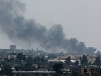 Smoke rises following Israeli strikes during an Israeli military operation in Rafah, as seen from Khan Younis, in the southern Gaza Strip, (Reuters)