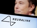 Neuralink's logo and Elon Musk's photo are seen in this illustration.