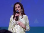 Nita Ambani addressed students and parents at Dhirubhai Ambani International School in Mumbai. 