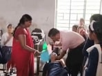Schoolchildren were rushed to the hospital, where they received saline injections.