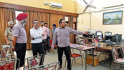 Additional chief electoral officer Harish Nayar inspecting preparations for vote counting in Ludhiana on Wednesday. (HT) Additional chief electoral officer Harish Nayar inspecting preparations for vote counting in Ludhiana on Wednesday. (HT)