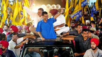Delhi chief minister and Aam Aadmi Party (AAP) National Convener Arvind Kejriwal holds a roadshow for the Lok Sabha election, in Zirakpur on Tuesday. (ANI) Delhi chief minister and Aam Aadmi Party (AAP) National Convener Arvind Kejriwal holds a roadshow for the Lok Sabha election, in Zirakpur on Tuesday. (ANI)