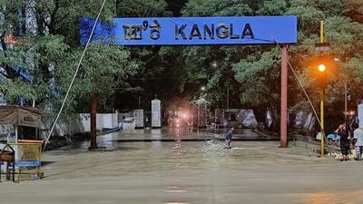 Flood waters at the Kangla Fort in Imphal. (Thomas Ngangom/ HT Photo) Flood waters at the Kangla Fort in Imphal. (Thomas Ngangom/ HT Photo)