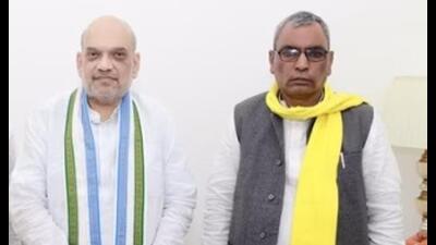 Just a year before the Lok Sabha polls, in July 2023, Rajbhar made another opportunistic decision and joined the NDA alliance. (HT File) Just a year before the Lok Sabha polls, in July 2023, Rajbhar made another opportunistic decision and joined the NDA alliance. (HT File)