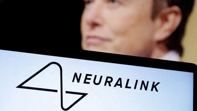 Neuralink's logo and Elon Musk's photo are seen in this illustration. (Reuters)