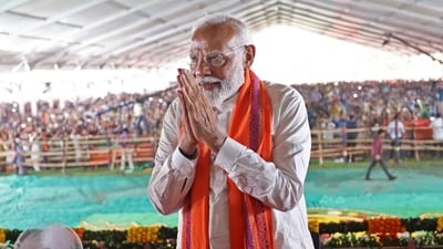 Prime Minister Narendra Modi during a public meeting for the last phase of the Lok Sabha polls in Jadavpur. (ANI) Prime Minister Narendra Modi during a public meeting for the last phase of the Lok Sabha polls in Jadavpur. (ANI)