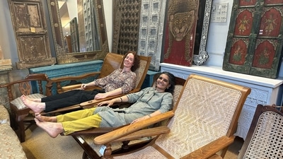Sarita Sundar and Rachel Lee check out planter's chairs at an antique store in Kochi. (Crafters, Kochi) Sarita Sundar and Rachel Lee check out planter's chairs at an antique store in Kochi. (Crafters, Kochi)