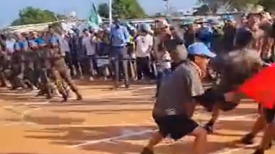 Army officials confirmed the authenticity of the viral video, which reportedly shows a friendly league match from Monday. (Source: via ANI) Army officials confirmed the authenticity of the viral video, which reportedly shows a friendly league match from Monday. (Source: via ANI)