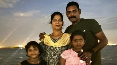 Srinivasan Sivaraman's wife, Narmatha, 35, arrived in Singapore on May 2 with their two daughters, Mahasri, 9, and Srinisha, 7. (File) (Source: The Straits Times) Srinivasan Sivaraman's wife, Narmatha, 35, arrived in Singapore on May 2 with their two daughters, Mahasri, 9, and Srinisha, 7. (File) (Source: The Straits Times)