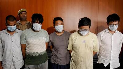 The suspects in police custody on Wednesday. (Sunil Ghosh/HT Photo) The suspects in police custody on Wednesday. (Sunil Ghosh/HT Photo)
