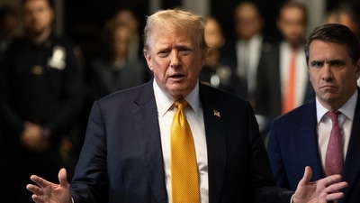 Former US President and Republican presidential candidate Donald Trump speaks to the press as the 12 jurors began deliberating in his criminal hush money trial at Manhattan Criminal Court in New York City on May 28, 2024. (Photo by Yuki Iwamura / POOL / AFP) (AFP) Former US President and Republican presidential candidate Donald Trump speaks to the press as the 12 jurors began deliberating in his criminal hush money trial at Manhattan Criminal Court in New York City on May 28, 2024. (Photo by Yuki Iwamura / POOL / AFP) (AFP)