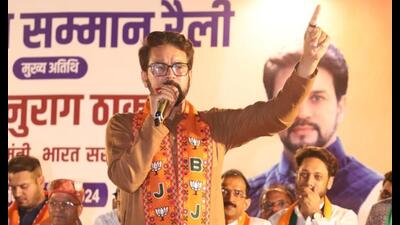 Union minister Anurag Thakur addressing a public rally at Dussehra Ground, Sector 40, in Chandigarh on Wednesday. (HT Photo) Union minister Anurag Thakur addressing a public rally at Dussehra Ground, Sector 40, in Chandigarh on Wednesday. (HT Photo)