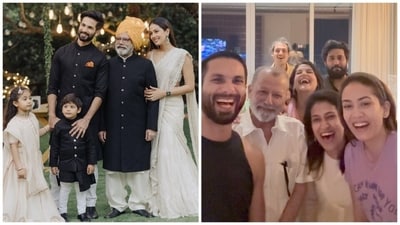 Right: Pankaj poses with Shahid Kapoor, Mira Rajput, and grandkids Misha and Zain in a 2022 photo. Left: In April 2024, Pankaj Kapur was seen in an Instagram Reels posted by his daughter-in-law Mira Rajput. She wrote in her caption, "When it’s a full house!" The video featured Pankaj with Mira as well as his son Shahid Kapoor, daughter Sanah Kapur and others. Right: Pankaj poses with Shahid Kapoor, Mira Rajput, and grandkids Misha and Zain in a 2022 photo. Left: In April 2024, Pankaj Kapur was seen in an Instagram Reels posted by his daughter-in-law Mira Rajput. She wrote in her caption, "When it’s a full house!" The video featured Pankaj with Mira as well as his son Shahid Kapoor, daughter Sanah Kapur and others.