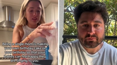 Single mom who went viral for crying while baking her own birthday cake accuses her ex-husband of being 'abusive' after he responded to her TikTok video with bombshell allegations (TikTok) Single mom who went viral for crying while baking her own birthday cake accuses her ex-husband of being 'abusive' after he responded to her TikTok video with bombshell allegations (TikTok)