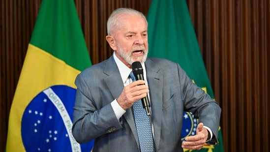 Brazilian President Luiz Inacio Lula da Silva speaks during an emergency ministerial meeting convened to discuss new measures to support cities affected by floods in the state of Rio Grande do Sul at the Planalto Palace in Brasilia on May 13, 2024. (AFP)