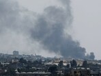 Smoke rises following Israeli strikes during an Israeli military operation in Rafah, as seen from Khan Younis, in the southern Gaza Strip. (Reuters)