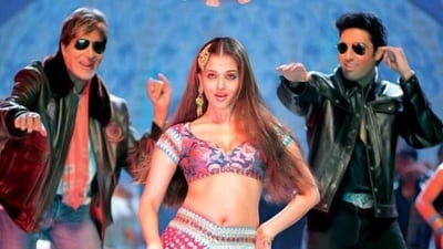 Amitabh Bachchan, Aishwarya Rai, and Abhishek Bachchan in Kajra Re Amitabh Bachchan, Aishwarya Rai, and Abhishek Bachchan in Kajra Re
