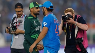 Pakistan's Babar Azam shakes hands with India's Rohit Sharma (REUTERS)