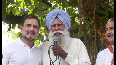 Congress leader Rahul Gandhi during a public meeting in Khatkar Kalan village near Jalandhar on Thursday. (PTI) Congress leader Rahul Gandhi during a public meeting in Khatkar Kalan village near Jalandhar on Thursday. (PTI)