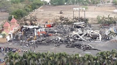 Debris being removed from the gaming zone site in Gujarat’s Rajkot where a major fire broke out on May 25. (PTI Photo) Debris being removed from the gaming zone site in Gujarat’s Rajkot where a major fire broke out on May 25. (PTI Photo)