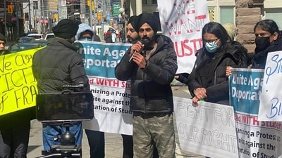Former students from India facing deportation during a protest in Toronto, Canada in March last year. (Supplied photo) Former students from India facing deportation during a protest in Toronto, Canada in March last year. (Supplied photo)