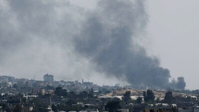 Smoke rises following Israeli strikes during an Israeli military operation in Rafah, as seen from Khan Younis, in the southern Gaza Strip. (Reuters)