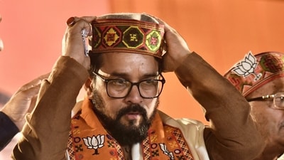 Chandigarh: Union Minister and BJP candidate from Hamirpur constituency Anurag Thakur during a public meeting ahead of the seventh phase of Lok Sabha elections, in Chandigarh, Wednesday, May 29, 2024. (PTI Photo) (PTI05_29_2024_000293A) (PTI) Chandigarh: Union Minister and BJP candidate from Hamirpur constituency Anurag Thakur during a public meeting ahead of the seventh phase of Lok Sabha elections, in Chandigarh, Wednesday, May 29, 2024. (PTI Photo) (PTI05_29_2024_000293A) (PTI)