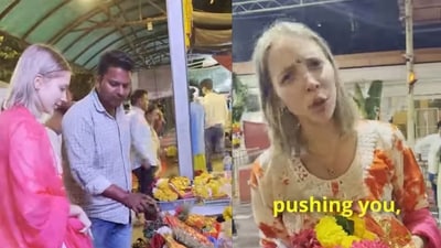 Russian vlogger Mariia Chugurova at Siddhivinayak Temple in Mumbai. (Instagram/@mariechug) Russian vlogger Mariia Chugurova at Siddhivinayak Temple in Mumbai. (Instagram/@mariechug)