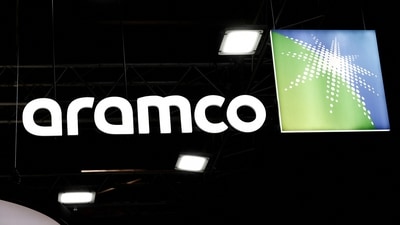 Aramco share sale: The Saudi Aramco logo is pictured at Hyvolution exhibition in Paris, France. (Reuters)