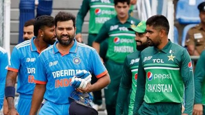 India captain Rohit Sharma and Pakistan captain Babar Azam India captain Rohit Sharma and Pakistan captain Babar Azam