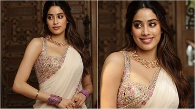 Janhvi's lehenga is from the shelves of renowned Indian designer Arpita Mehta and features a sweetheart neckline blouse with thin straps and was embellished with mirror embellishments, intricate floral embroidery and zari work, showcasing rich craftsmanship. (Instagram/@stylebyami) Janhvi's lehenga is from the shelves of renowned Indian designer Arpita Mehta and features a sweetheart neckline blouse with thin straps and was embellished with mirror embellishments, intricate floral embroidery and zari work, showcasing rich craftsmanship. (Instagram/@stylebyami)