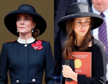 Catherine, Princess of Wales attends the annual Remembrance Sunday service on November 14, 2021/ Rose Cholmondeley, Marchioness of Cholmondeley attends a service of dedication for the Order of The British Empire at St Paul’s Cathedral on May 15, 2024. (Max Mumby/Indigo/Getty Images)