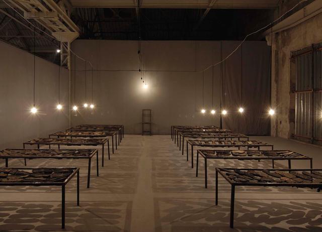 12 Bed Ward is a life-size installation fashioned out of steel, string, and the soles of old shoes. (IMAGE COURTESY CHEMOULD PRESCOTT ROAD AND VIVAN SUNDARAM) 12 Bed Ward is a life-size installation fashioned out of steel, string, and the soles of old shoes. (IMAGE COURTESY CHEMOULD PRESCOTT ROAD AND VIVAN SUNDARAM)