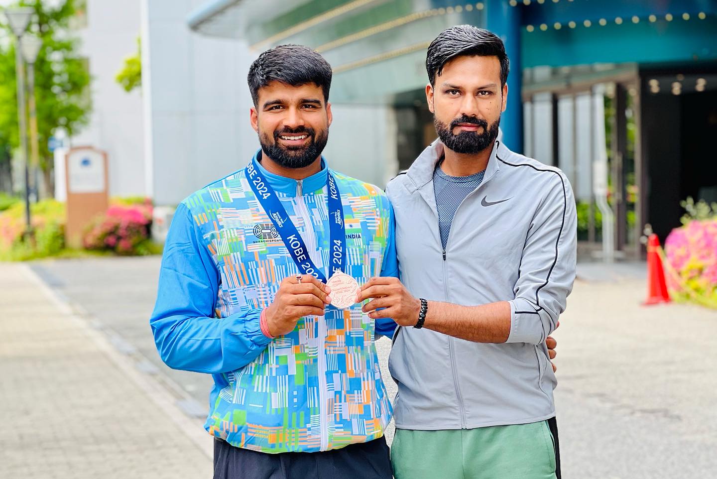 Chaudhary with his coach Vipin Kasana, The para athlete is currently training at a camp organised by the Sports Authority of India (SAI) at Jawaharlal Nehru Stadium in Delhi.(Photo: Instagram)