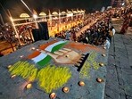 A voting awareness message displayed at Assi Ghat during the Lok Sabha elections, Varanasi, Friday, May 31 (PTI)