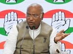 Congress president Mallikarjun Kharge  briefs the media personnel at AICC HQ in New Delhi, India, on Thursday, May 30, 2024.  