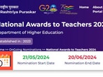 National Award to Teachers 2024: The Ministry of Education will be conferring the National Award to Teachers (NAT) 2024 on September 5, 2024. The deadline for nomination filing is June 20, 2024. (awards.gov.in)