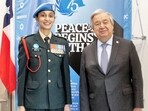 Secretary-General of the United Nations Antonio Guteress with Indian Army Major Radhika Sen Secretary-General of the United Nations Antonio Guteress with Indian Army Major Radhika Sen