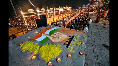 A voting awareness message displayed at Assi Ghat during the Lok Sabha elections, Varanasi, Friday, May 31 (PTI) A voting awareness message displayed at Assi Ghat during the Lok Sabha elections, Varanasi, Friday, May 31 (PTI)