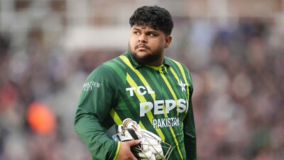 Pakistan's Azam Khan walks back to the changing rooms after losing his wicket. (AP) Pakistan's Azam Khan walks back to the changing rooms after losing his wicket. (AP)