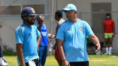 Rohit Sharma (L) and Rahul Dravid (R) during a training session for T20 World Cup (AFP) Rohit Sharma (L) and Rahul Dravid (R) during a training session for T20 World Cup (AFP)