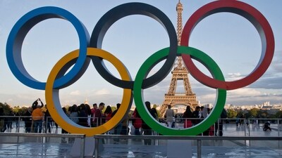 FILE - The Olympic rings are set up at Trocadero plaza that overlooks the Eiffel Tower, a day after the official announcement that the 2024 Summer Olympic Games will be in the French capital, in Paris. (AP)
