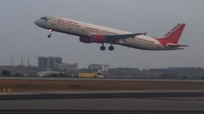 An Air India aircraft takes off at Kempegowda International Airport in Bengaluru on April 12, 2024. (AFP) An Air India aircraft takes off at Kempegowda International Airport in Bengaluru on April 12, 2024. (AFP)