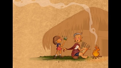 In The Bull Comes Home, illustrated by Arak Sangma, writer Eleanor Sangma remembers how she and her friends would fold jackfruit leaves into birds, boats and bulls. In The Bull Comes Home, illustrated by Arak Sangma, writer Eleanor Sangma remembers how she and her friends would fold jackfruit leaves into birds, boats and bulls.