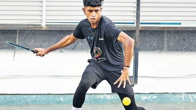 Mumbai, India. May 29, 2024: Stavya Bhasin is playing pickleball with his friend at the pickleball court in Parel. May 29, 2024. (Photo by Raju Shinde/HT Photo) Mumbai, India. May 29, 2024: Stavya Bhasin is playing pickleball with his friend at the pickleball court in Parel. May 29, 2024. (Photo by Raju Shinde/HT Photo)