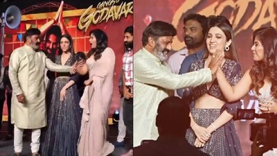 Nandamuri Balakrishna and Anjali at a promotional event for Gangs of Godavari Nandamuri Balakrishna and Anjali at a promotional event for Gangs of Godavari